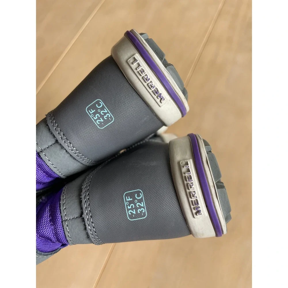 Merrell Snow Bank Waterproof Insulated Winter Boots Gray Purple Kid's US 5